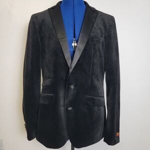 Devils Advocate Mens Black Velvet Satin Lapel Dragon Tuxedo Jacket Blazer 42